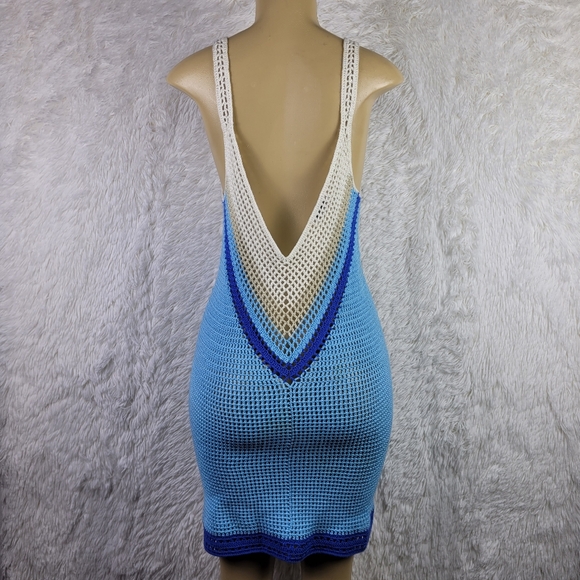 My Beachy Side XS Crochet Colorblock Cover Up Mini Bodycon Dress Chevron - Picture 3 of 5
